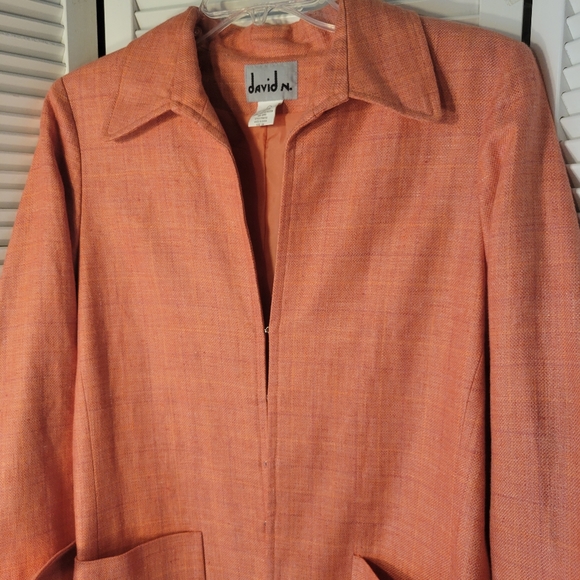 Vintage David N Bright Peach Linen And Silk Blend Long Sleeve Coat SZ8M - Picture 2 of 10